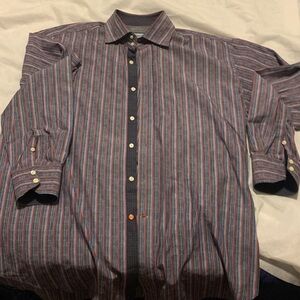 Thomas Dean Striped Men's Shirt in Navy, Red, Gray